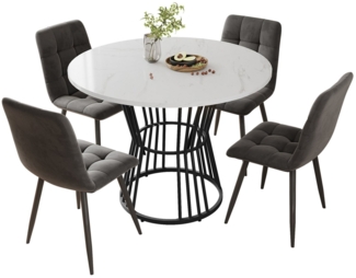 i@home Essgruppe Küchentisch-Set, (5-teilig), Esstisch-Set mit 4 Stühlen, (1 Tsich, 4 Stühle), runder Esstisch mit 100cm Durchmesser und schwarzen Metallbeinen