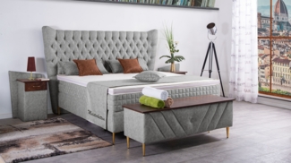 Meisterbetten Boxspringbett Quin 120x200 in MS-Silver Grey, Matratzenbezug Optiflex, Ergoflex-Topper
