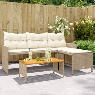 vidaXL Gartensofa in L-Form mit Tisch und Kissen Beige Poly Rattan 365583