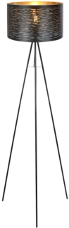 Stehlampe Wohnzimmer Stehleuchte Schwarz Gold Lampenschirm Dreibein 15342S