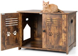 Katzenhaus Katzentoilette mit Doppelten Lamellentüren Katzenschrank 70 x 52 x 51 cm Braun