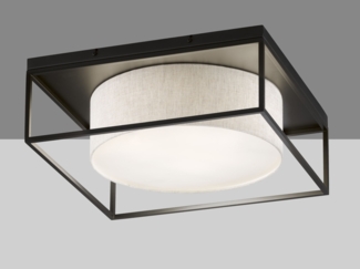 LED Deckenleuchte eckig groß mit Leinen Stoffschirm Beige, Quadrat 70cm