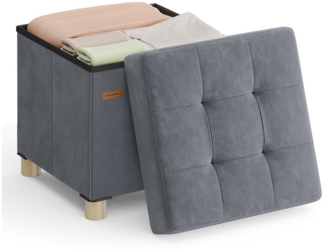 SONGMICS Sitzhocker mit Stauraum, Hocker faltbar, 38 x 38 x 40 cm, Aufbewahrungsbox mit Deckel, Fußhocker 37 L, Samt, bis 300 kg belastbar