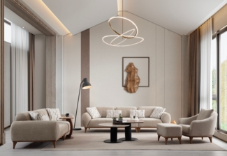 Sitzgruppe/Sofa Set - Wohnzimmergarnitur "Calathea" 3+2+1 + Hocker-Beige