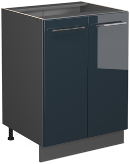 Küchenunterschrank Fame-Line Dunkelblau Hochglanz 60 cm ohne Arbeitsplatte Vicco