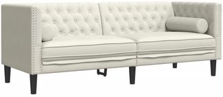 vidaXL Chesterfield-Sofa mit Nackenrollen 3-Sitzer Creme Samt 372700