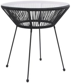 vidaXL Garten-Esstisch Schwarz Ø70x74 cm Rattan und Glas 312165