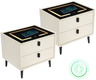 LOVONLIVE Nachttisch 2erIntelligenter Nachttisch Set mit kabellosem Laden,Touch-LED-Licht (Beistelltische, mit kabellosem Laden und LED-Lichtern, 2-St, 2 Stück, 2 Schubladen, LED-Beleuchtung. für Schlafzimmer, Wohnzimmer), 3 Farbe dimmbar,kabelloses La...