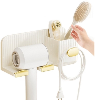 RWEUOQ Ablageregal Bohrloses Föhnhalter-Regal Badezimmerregal Multifunktional Elegantes, Bohrloses Badezimmerregal für praktischen Stauraum und Organisation 1-tlg, Einfach montierbar, elegantes Dekor, maximiert Stauraum effizient