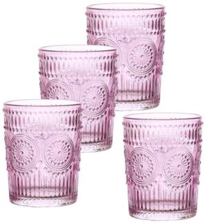 Trinkgläser Vintage - Glas - 280ml - H: 10cm - mit Muster - lila - 4er Set