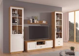 4-tlg Wohnwand Stilo 270 cm Landhaus Weiß Eiche Artisan