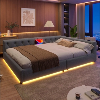 Flieks Polsterbett, LED Daybett Schlafsofa Doppelbett Tagesbett 140x200cm mit USB-Aufladen