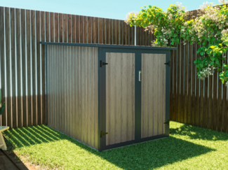 Vente-unique - Metall-Fahrradunterstand aus verzinktem Stahl - Holz-Optik - 2,8 m² für 2 Fahrräder - NIKI