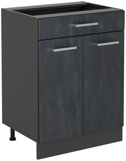 Küchenunterschrank R-Line Schwarz Beton 60 cm mit Schublade, ohne Arbeitsplatte Vicco
