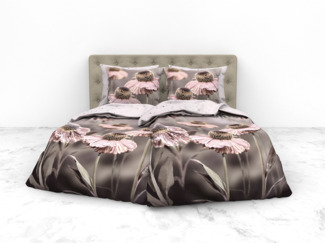 Heckett & Lane Mako-Satin BCI Bettwäsche 155x220 Zalia Grey Wende Natur rose