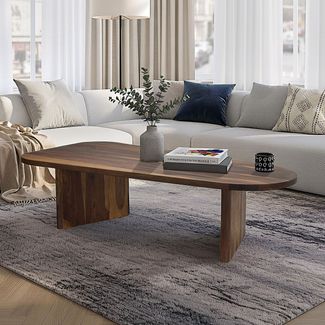 FineBuy Couchtisch Sheesham Massivholz oval 120cm · Handgefertigter Wohnzimmertisch im modernen Design mit abgerundeter Form · Flacher Sofatisch aus Echtholz