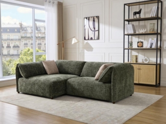 Vente-unique - Ecksofa - Ecke links - Strukturstoff - Grün - LOUSOPA von Maison Céphy