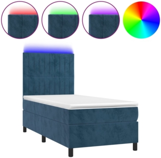 vidaXL Boxspringbett mit Matratze & LED Dunkelblau 100x200 cm Samt 3136231