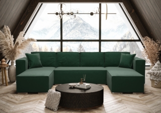 AX LIVING Grün Ecksofa mit Schlaffunktion U-Form Vinoria 327 cm