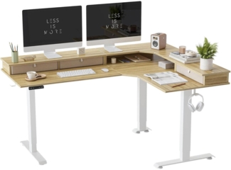 FEZIBO Drei Motoren Schreibtisch Elektrisch Höhenverstellbar L-Form 160 x 120 cm