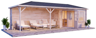 FinnTherm Saunahaus Mississippi-40 Gartensauna 3 Sitzbänke aus Holz Sauna mit 40 mm Wandstärke Außensauna mit Montagematerial