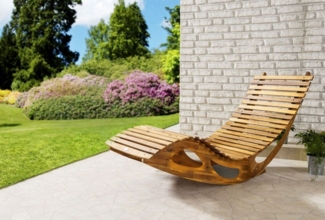 CHILLROI Gartenliege Ergonomische Schwungliege / Saunaliege aus Akazienholz, faltbar, Einzelmöbel, Biologisch geölt, ohne chemische Holzschutzmittel