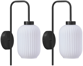 Vente-unique - 2er-Set Wandleuchten aus Metall und strukturiertem Weißglas - B. 25 x H. 41 cm - Schwarz - LOUXOR