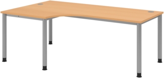 bümö höhenverstellbarer Eckschreibtisch H-Serie 200x120 cm in Buche, Gestell in Silber - Schreibtisch L Form, großer Tisch für's Büro, Computertisch höhenverstellbar, HS-82-6