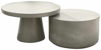 Mirabeau Gartentisch modernes 2er Couchtisch-Set Divertente aus Beton grau (robustes Betondesign, 2 Tische im harmonischen Set), Runde Tische, Outdoortische, wetterfest, H 40cm, ⌀ 70cm