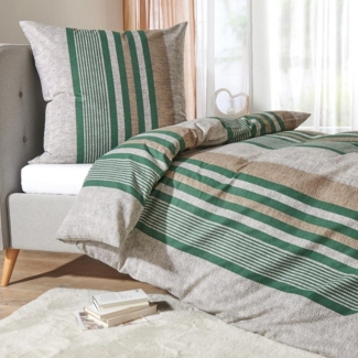 TRAUMSCHLAF Bettwäsche Mountain Stripe Forest, Flanell, 3 teilig, hochwertige Flanell Qualität, besonders flauschig