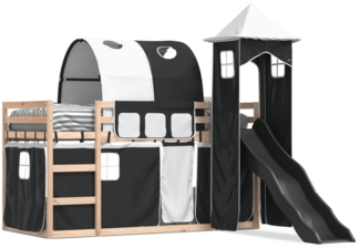 vidaXL Etagenbett mit Rutsche und Gardinen Weiß und Schwarz 90x190 cm 3284179