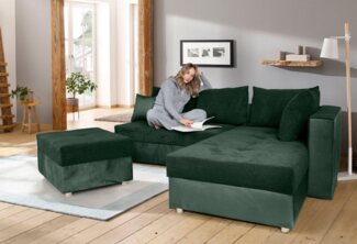 COLLECTION AB Ecksofa Italia L-Form, mit Bettfunktion und Bettkasten, in Cord-Samt Mix