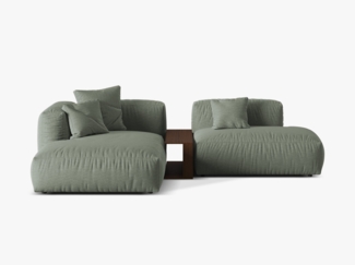 Micadoni Ecksofa Martina 2-Sitzer mit Couchtisch Strukturierter Stoff Moßgrün Links