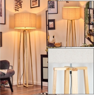 hofstein Stehlampe Stehlampe mit Holzfuß und Schirm aus Stoff, ohne Leuchtmittel, Boho-Style, skandinavisches Design (50 cm), Fußschalter, 1 x E27