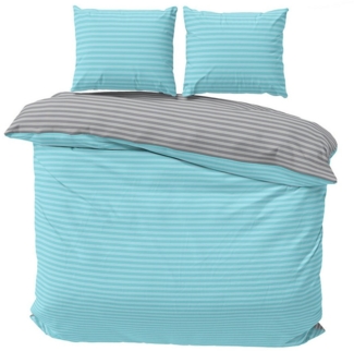Visaggio Bettwäsche Baumwolle 135x200, 155x200, 155x220, 200x200, 200x220 oder 240x220, Renforcé, 3 teilig, Stripe Wendebettwäsche Streifen, mit Reißverschluss