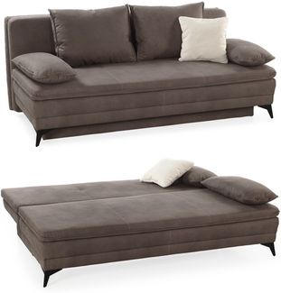 Dauer-Schlafsofa 202 cm Couch mit Topper Bettkasten Wellenunterfederung in Braun