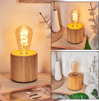 hofstein Tischleuchte Tischlampe aus Holz in Naturfarben/Schwarz, ohne Leuchtmittel, Leuchte im skandinavischen/Boho Design mit Schalter am Kabel, E27