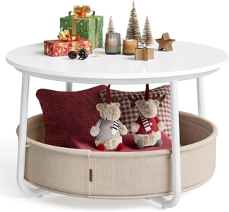 Vasagle Couchtisch, modern, Holzspanplatte, Stahl, Polyestergewebe, Stoff wolkenweiß-kamelbraun, 75x45 cm