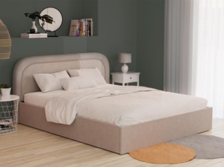 Vente-unique - Bett mit Bettkasten + Matratze - 180 x 200 cm - Bouclé-Stoff - Beige - FIREZA