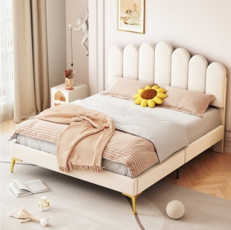 Flieks Polsterbett, Doppelbett mit Finger-Form-Kopfteil und Lattenrost 140x200cm Samtstoff