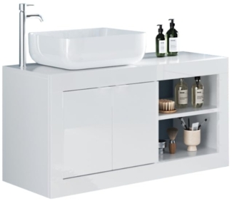 Robas Lund Basic Waschtisch, Modern, Badezimmer, 92 x 61 x 47 cm, Weiß Hochglanz, Keramik-Waschbecken, Wandmontage, 2 Türen