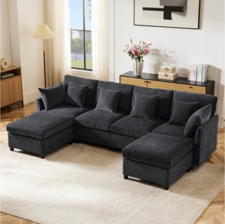 i@home Ecksofa L-förmiges Sofa, U-förmiges Sofa, modulares Sofa, mit abnehmbarem Fußhocker und 6 Kissen