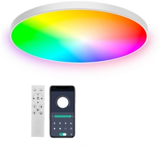 BlingBin LED Deckenleuchte Dimmbar Ø30CM, 36W RGB Farbwechsel Deckenlampe mit Fernbedienung, Wandsteuerung/mobile App (intelligentes Licht) mit 2,4-G-Fernbedienung, LED fest integriert, Warmweißes Licht, Neutrales Licht, Kaltweißes Licht, Buntes RGB-Li...