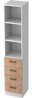 bümö office Aktenschrank Regal mit Schubladen, Büroschrank schmal aus FSC-Holz, 40cm breit in Weiß/Nussbaum - Aktenregal & Schubladenschrank mit Relinggriffen, Büro Möbel Schrank System, 7600-W-N-SG