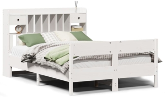vidaXL Massivholzbett mit Regal ohne Matratze Weiß 140x190 cm Kiefer 3323039