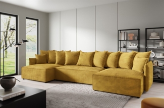 Wohnlandschaft mit Schlaffunktion MINEA Sofa U-Form in Stoff Poso Honiggelb