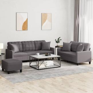 vidaXL 3-tlg. Sofagarnitur mit Kissen Grau Kunstleder 3201395