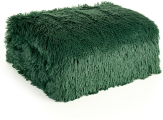 Flauschige Decke Wohndecke Kunstfell Überwurf Sofadecke Kniedecke Tifany 1 200x220 cm dunkelgrün