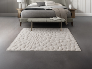 Vente-unique - Relief-Teppich - 100 % Wolle - handgetuftet - Kieselstein-Optik - 200 x 290 cm - Elfenbeinfarben - ORABEL