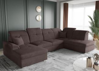 Wohnlandschaft Schlafsofa FREJA Stoff Schokoladenbraun Langer Schenkel Rechts